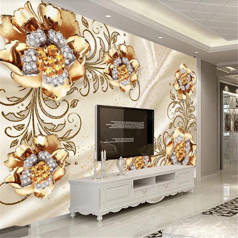 European Style Jewelry Flower 3D Mural Wallpaper for Living Room TV Sofa Background Wall Paper Home Decor