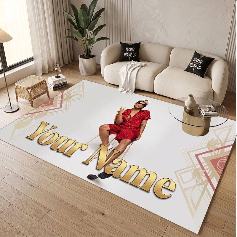 Custom Name Crystal Velvet Rug,Bruno Mars Comfortable Anti Slip Floor Mat For Room Decoration