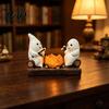 Night Atmosphere Light Base Cute Ghost And Bonfire Figurine, Resin Campfire Ornament for Halloween Tabletop Gift Friends Decor, Cartoon Double Statue