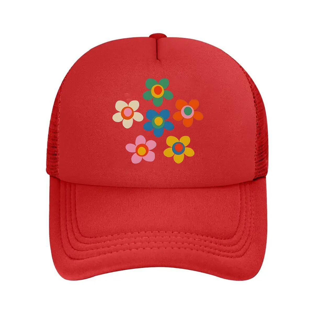Colorful Flower Pattern Art Mesh Baseball Cap One Size