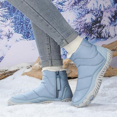 Botas de neve quentes de inverno para mulheres, antiderrapantes, resistentes à água, botas de tornozelo com zíper, forro de pele sintética para mulheres, botas esportivas para caminhada ao ar livre