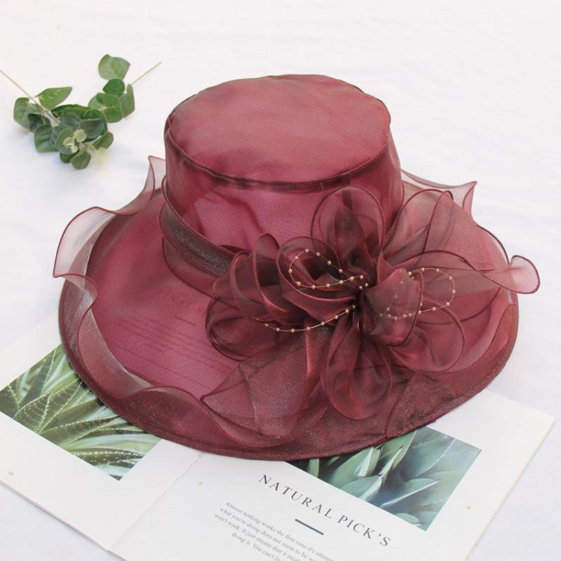 Summer Korean Version of Flower Mesh Sun Hat Beach Sun Hat Women's Organza Top Hat