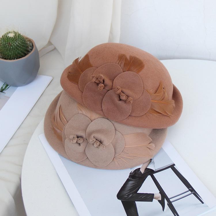 Wool Retro Top Hat British Style Women'S Autumn And Winter Crimped Bud Hat Fashion Flower Stewardess Hat