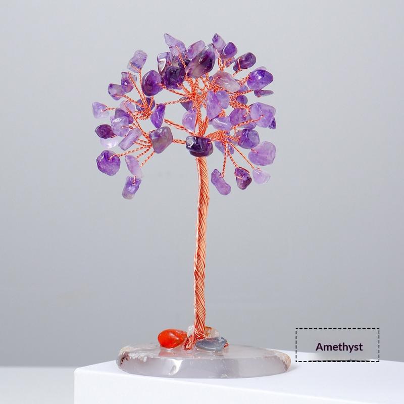 Handmade Mini Crystal Money Tree Natural Healing Gemstone Feng Shui Decor for Home Yoga Studio Tabletop Ornament