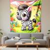 Cute Cartoon Zebra In Colorful Floral Field Patterned Tapestry Decorative Wall Hanging, Home Bedroom Living Room Decor