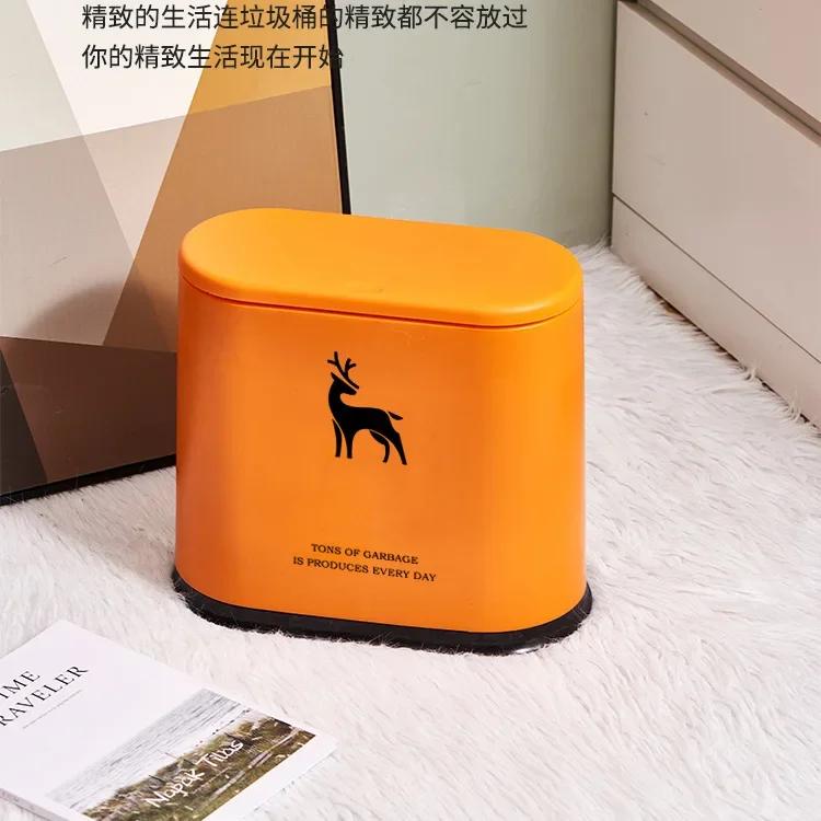 Narrow Flat Trash Can with Lid Cute Bear Toilet Paper Basket Living Room Bathroom Slot Trash Basket Free Garbage Bags