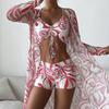 European & American Colorful Sheer Three-Piece Swimsuit Cover-Up Set with Sun Protection