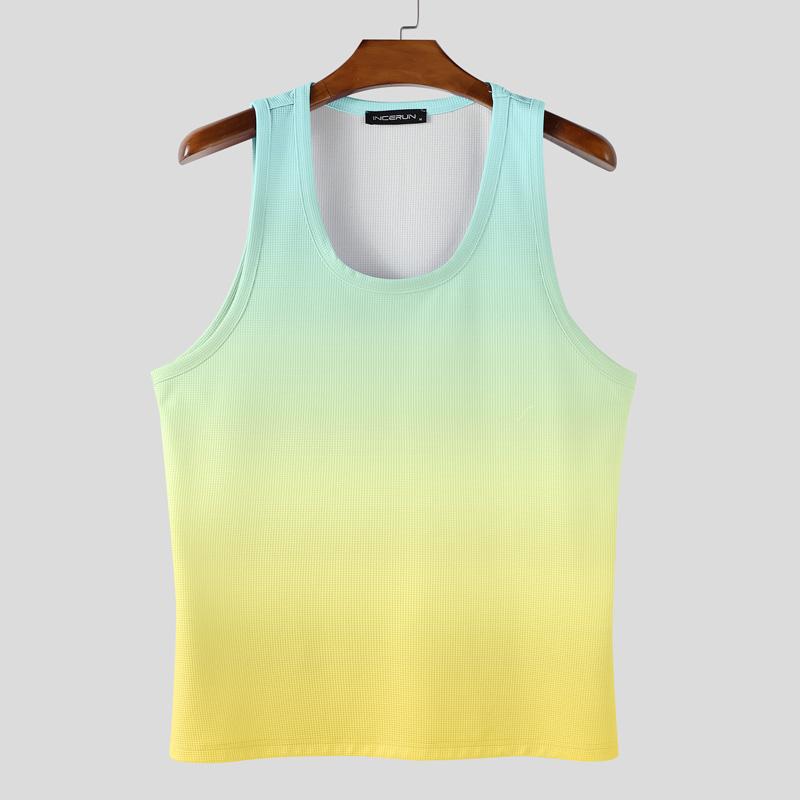 INCERUN Men U Neck Sleeveless Gradient Texture Casual Tank Tops
