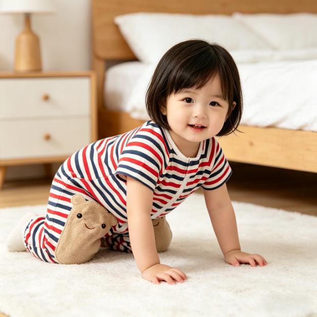 Полосатый хлопковый дышащий сетчатый комбинезон для малыша 90cm (6 months-1 year) красный