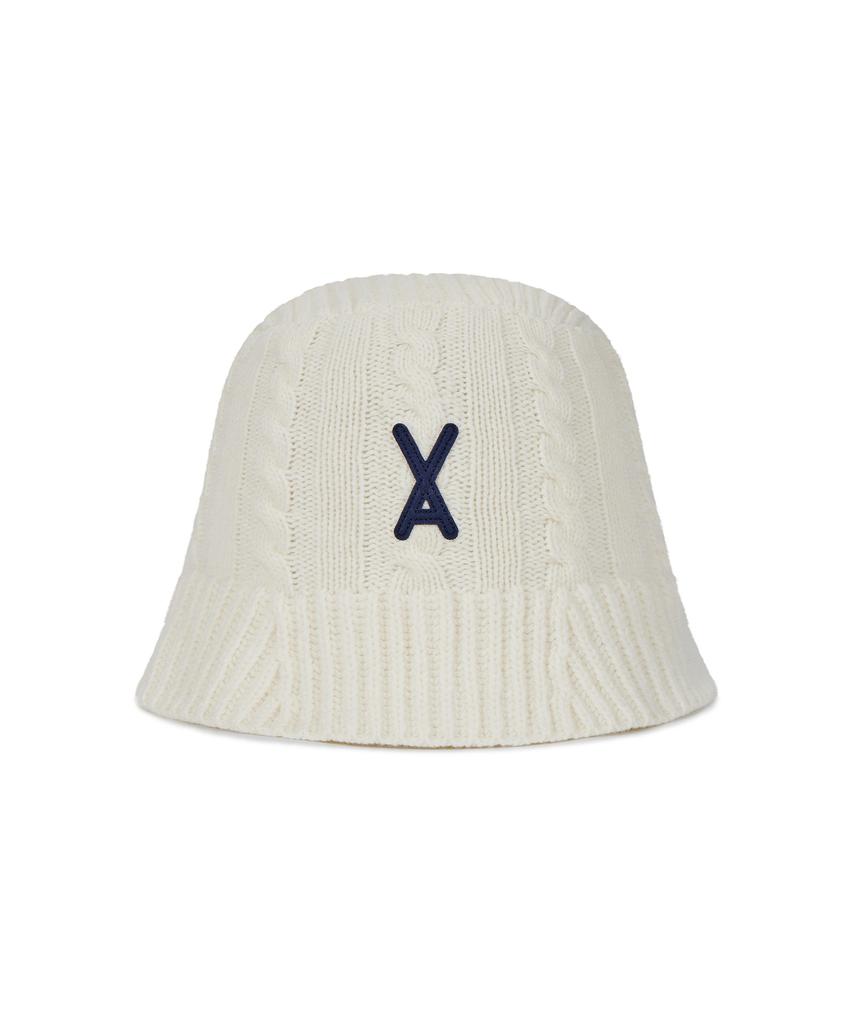 Bajal Va Applique Cable Knit Bucket Hat Ivory