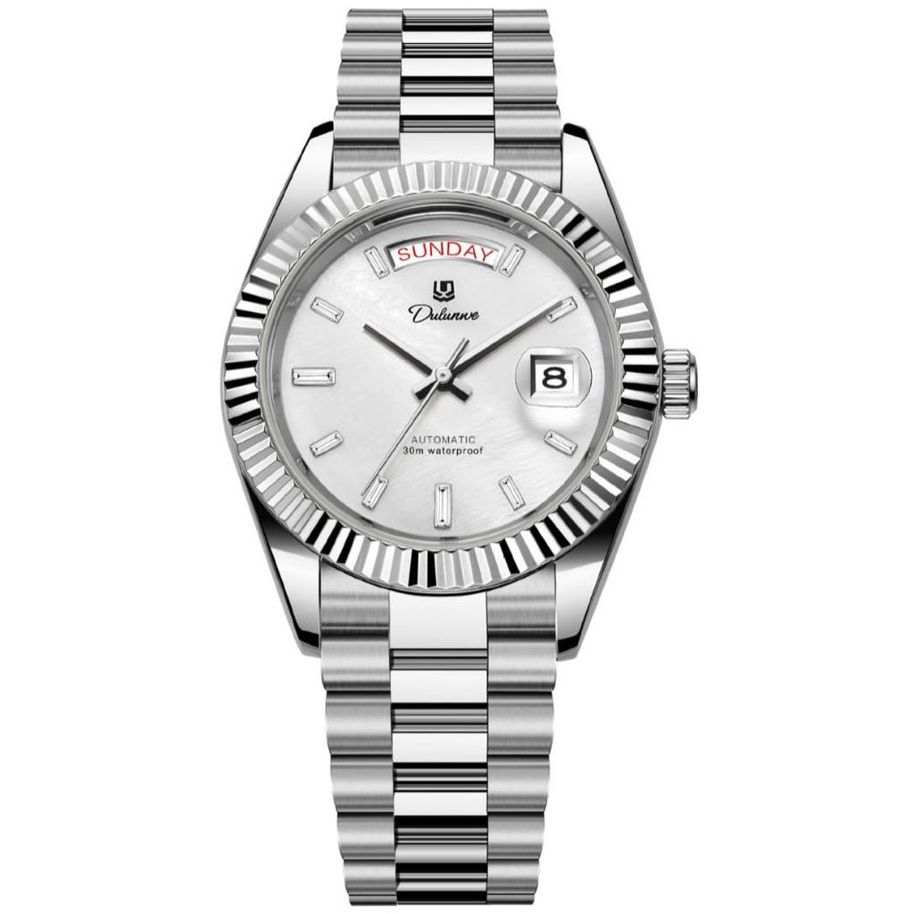 Durlanwei White Starry Double Log Automatische Herren Business Mode Wasserdichte Uhr