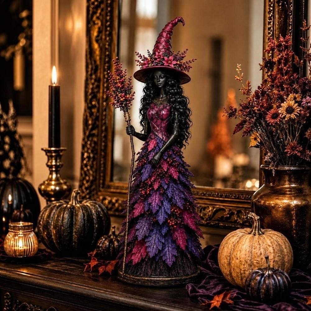 Resin Material Autumn Witch Figurine Desktop Decoration Witch Shelf Decoration  Mantel Display