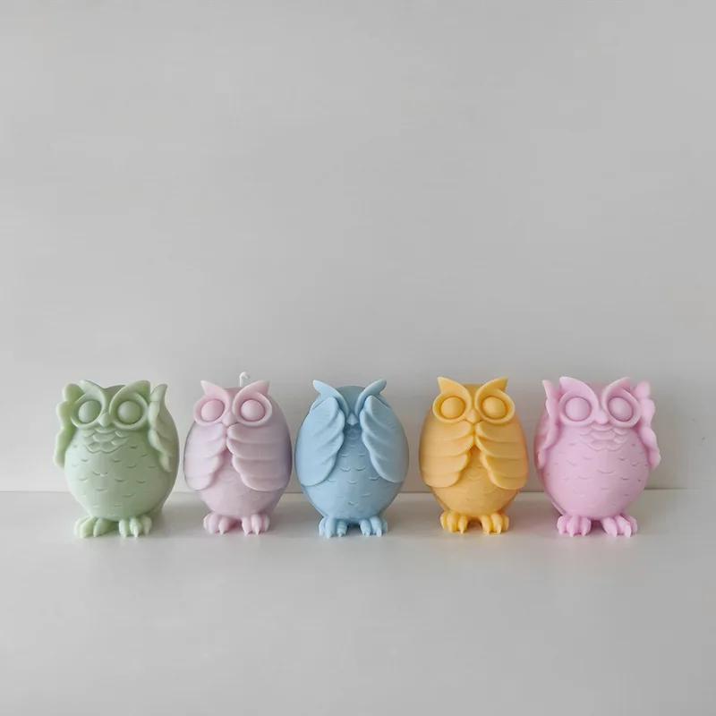 A Top Quality 3D Cartoon Owl Silicone Mold DIY Aroma Candle Plaster Ornaments Mould Cute Animal Owl Handmade Soap Candle Making