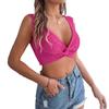 Spring and Summer Solid Color Knotted Midriff-baring Sweater Holiday Top