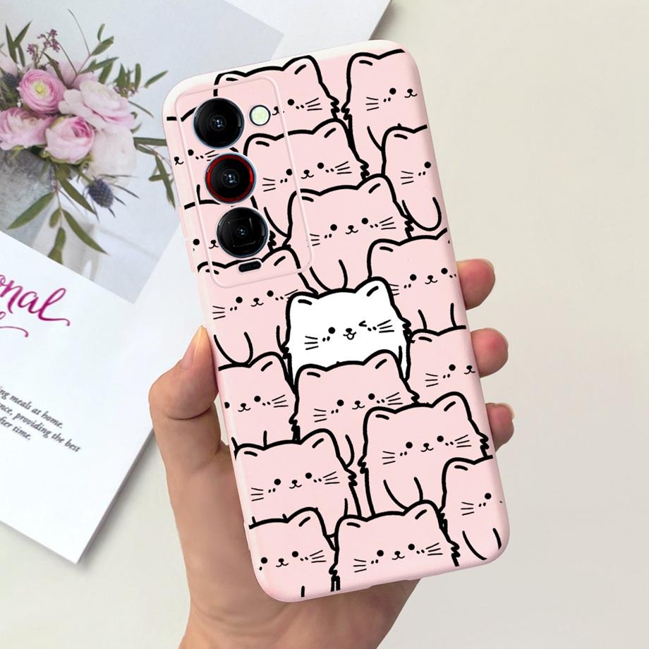Für Tecno Camon 18 18i 18P 18 Premier Hülle Niedliche Katze Blumen Cartoons Cover Für Camon18 Premier Handyhülle Camon18P Weiche Funda Tasche