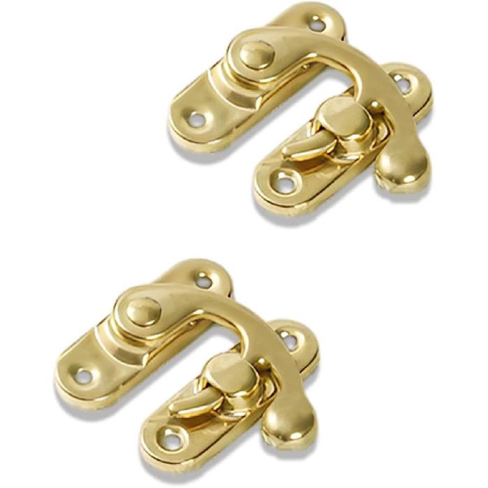 Antique Hook Hasp, 100% Solid Brass Swing Arm Clasp Latch 2Pack Vintage Style Left and Right Hook Latch with Mounting Screws for Suitcase Jewelry Box