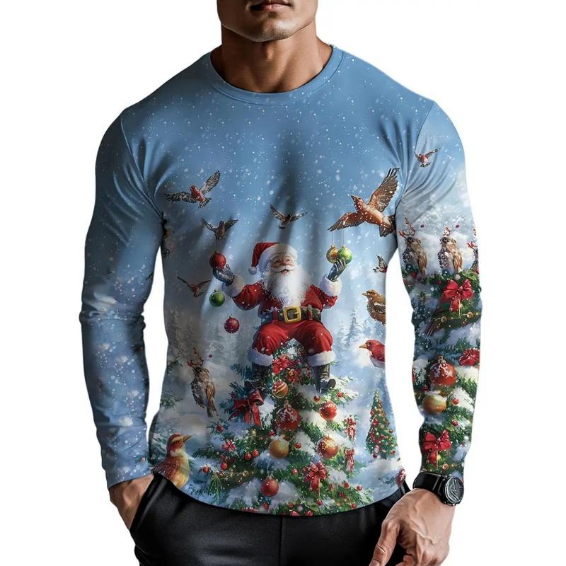 Christmas Men's T-Shirts Fashion 3D Print Long Sleeve T-Shirt Round Neck Y2k Clothes Man Autumn Fashion Loose Men's Casual Tops