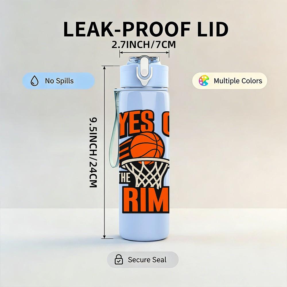 1PC Eyes On The Rim Basketball Theme Print 750ml Color Plastic Sports Water Bottle Leakproof Flip Straw Lid Suitable for Sports Office Home Use