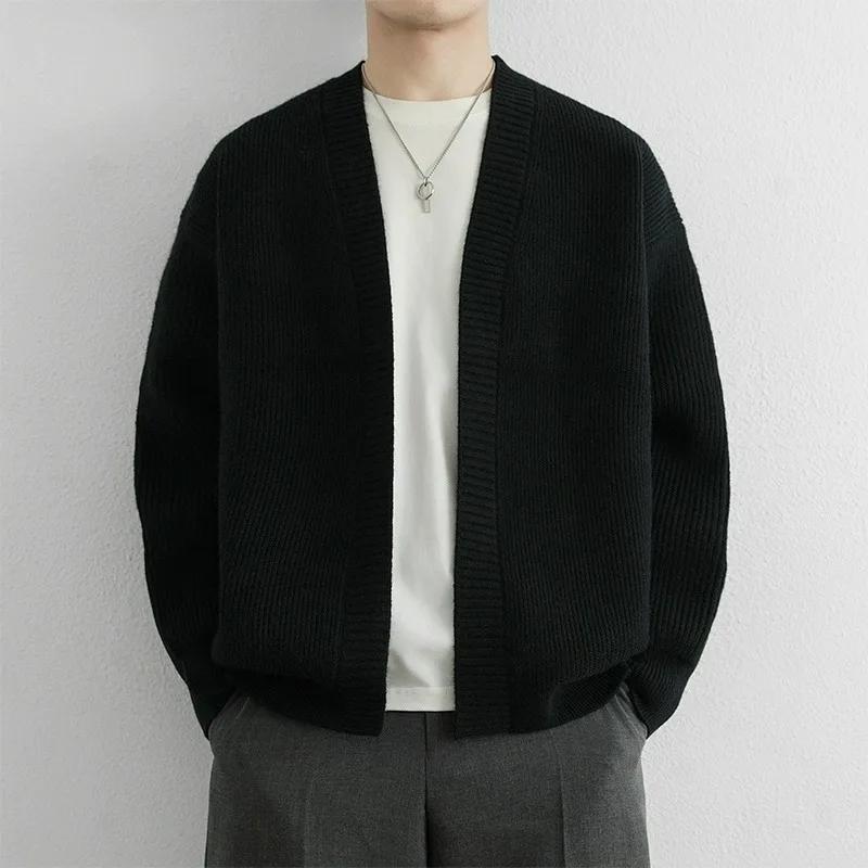 

Зимовий чоловічий ретро в язаний кардиган Чоловічий однотонний светр-піджак Чоловічий повсякденний м який светр-пальто з V-подібним вирізом Чоловічий чорний верхній одяг L чорний
