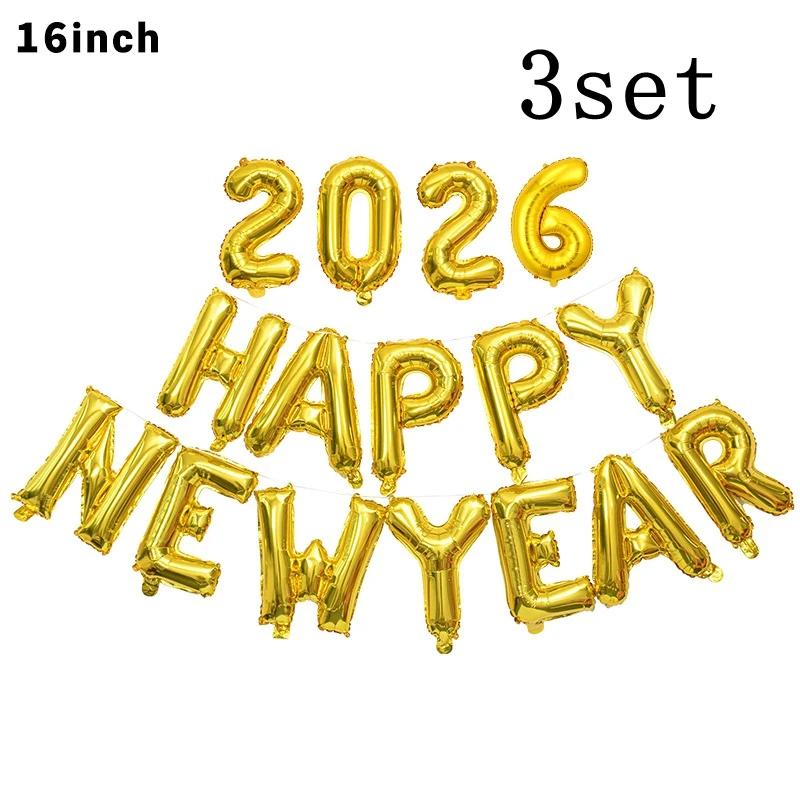 3 Sets 16 Inch Crown 2026 Number Aluminum Foil Balloon For Christmas New Year Decoration Festive Party Supplies Christmas Decor