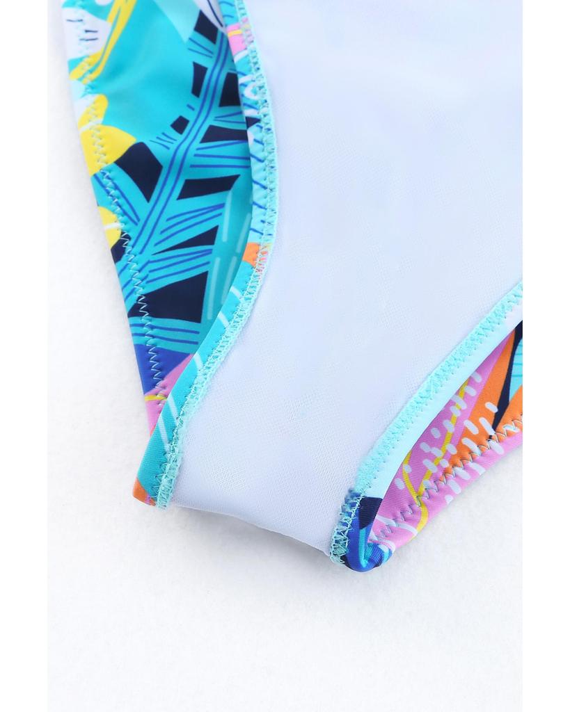 Azura Exchange Gerüschter Badeanzug mit tropischem Druck, quadratischem Ausschnitt und hoher Taille