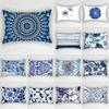 Blue Ink Flowers and Leaves Stripes Pattern Print Decoration Bedroom Living Room Office Home Rectangle Pillowcase