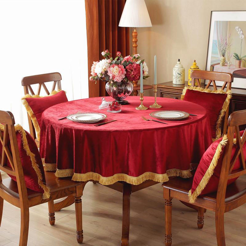 Chinese Style Autumn And Winter Flannel Gold Tassel Red Wedding New Year Festive Round Rectangular Dining Table Cloth Coffee Table