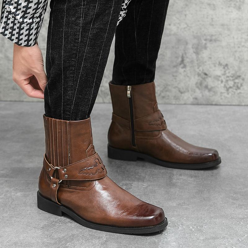 

Модные ковбойские сапоги 2024 года в стиле вестерн, коричневые повседневные зимние ботинки, мужские ботильоны в стиле ретро, вышитые мужские кожаные ботинки, короткие ботинки для активного отдыха 46 темно-коричневого