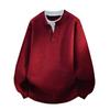 Men's Loose Casual Red Knit Henley Sweater - Autumn/Winter Trend