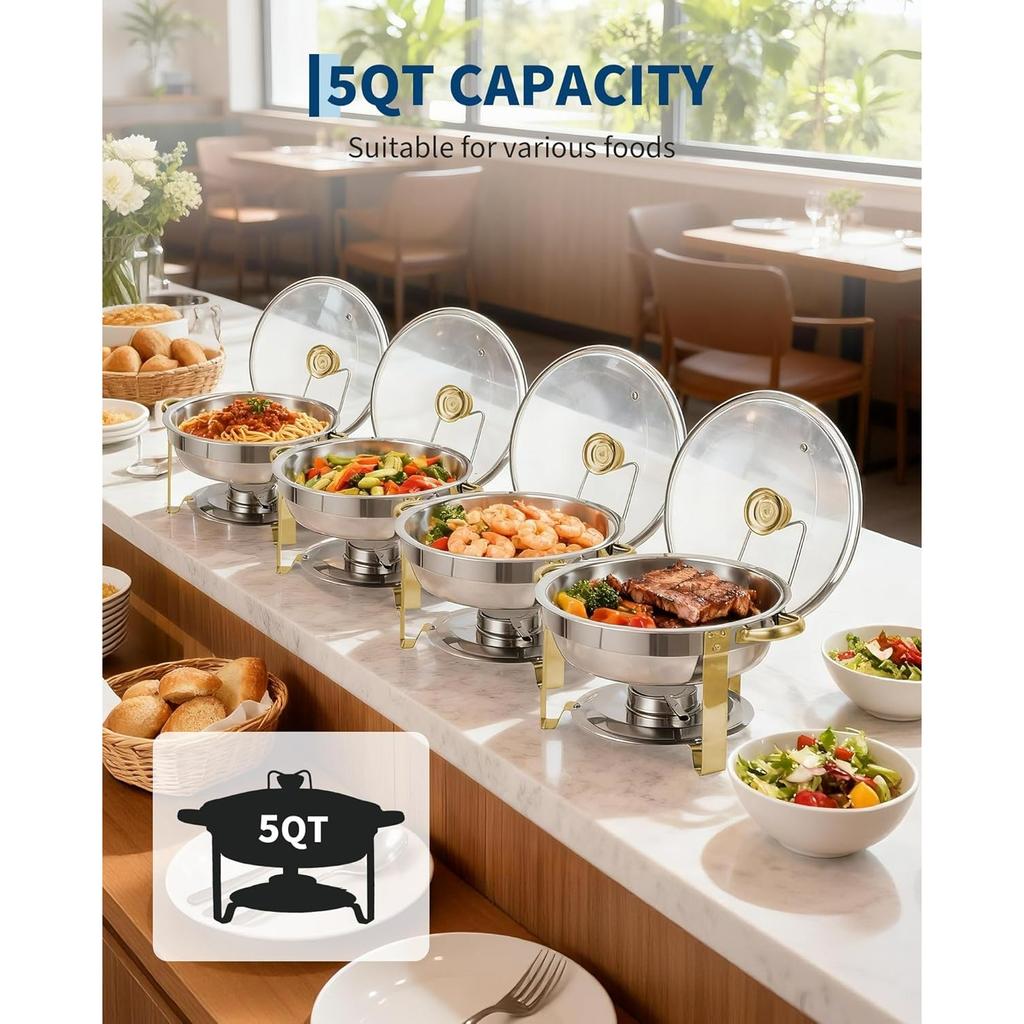 Chafing Dishes for Buffet,  Buffet Servers and Warmers , Round Chafing Dishes with Glass Lid, Stainless Steel Food Warmers for Parties, Banquet