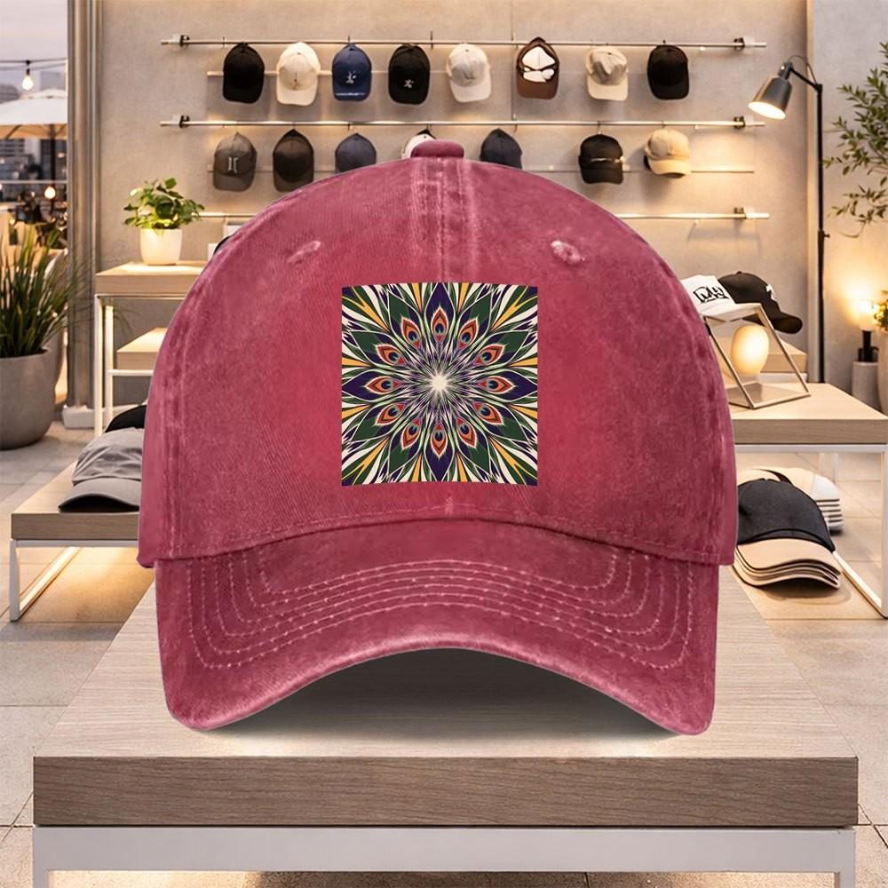 Mandala Art Print Washed Cotton Baseball Cap Adjustable Streetwear Style Unisex Hat