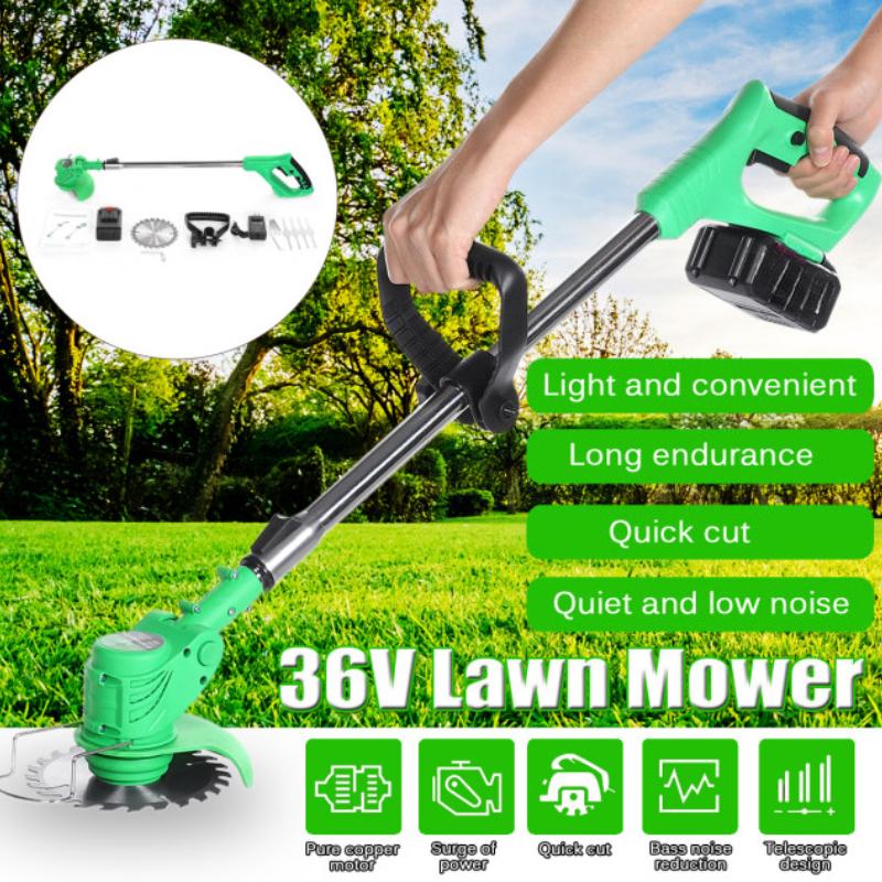 650W 1Battery 1Charger Green Rechargeable Wireless Grass Trimmer Adjustable Electric Garden Push Lawnmower Lawn Mower