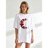 Black Oversized T Shirt With Red Roses And Moon Print For Casual Wear