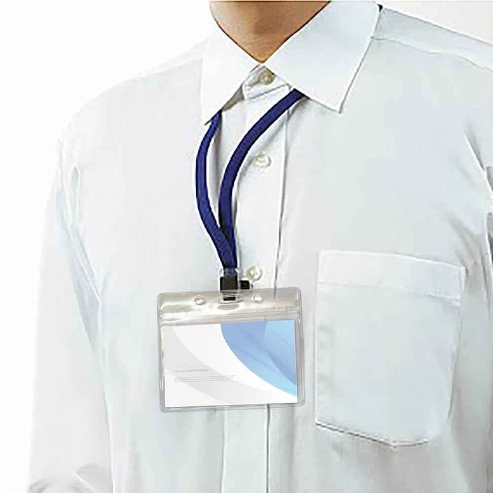 Sac Taske Waterproof Name Badge Holder with Neck Strap for Business Cards and ID Cards (Pack of 100, Blue)