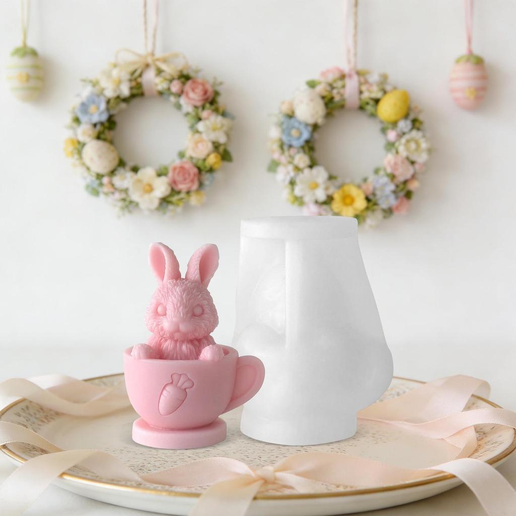 Osterhase Silikonform Niedlich Lustig Antihaftbeschichtet, 3D Hase Teetasse Kerzenform DIY Handwerk Herstellung Hase Frühling Dekoration