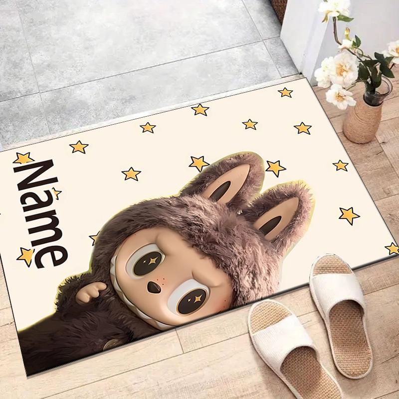 Custom Labubu Mat Personalized Name, Polyester Washable Indoor Entryway Rug, Gift for Christmas, Easter, Thanksgiving Day