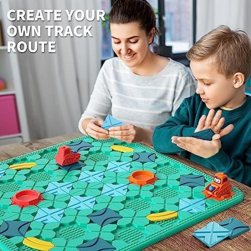Burgkidz Logical Road Builder Board Game 56x56cm Large Labyrinth Puzzle Multiplayer Family Interactive Toy Gift for Boys Girls Age 4+