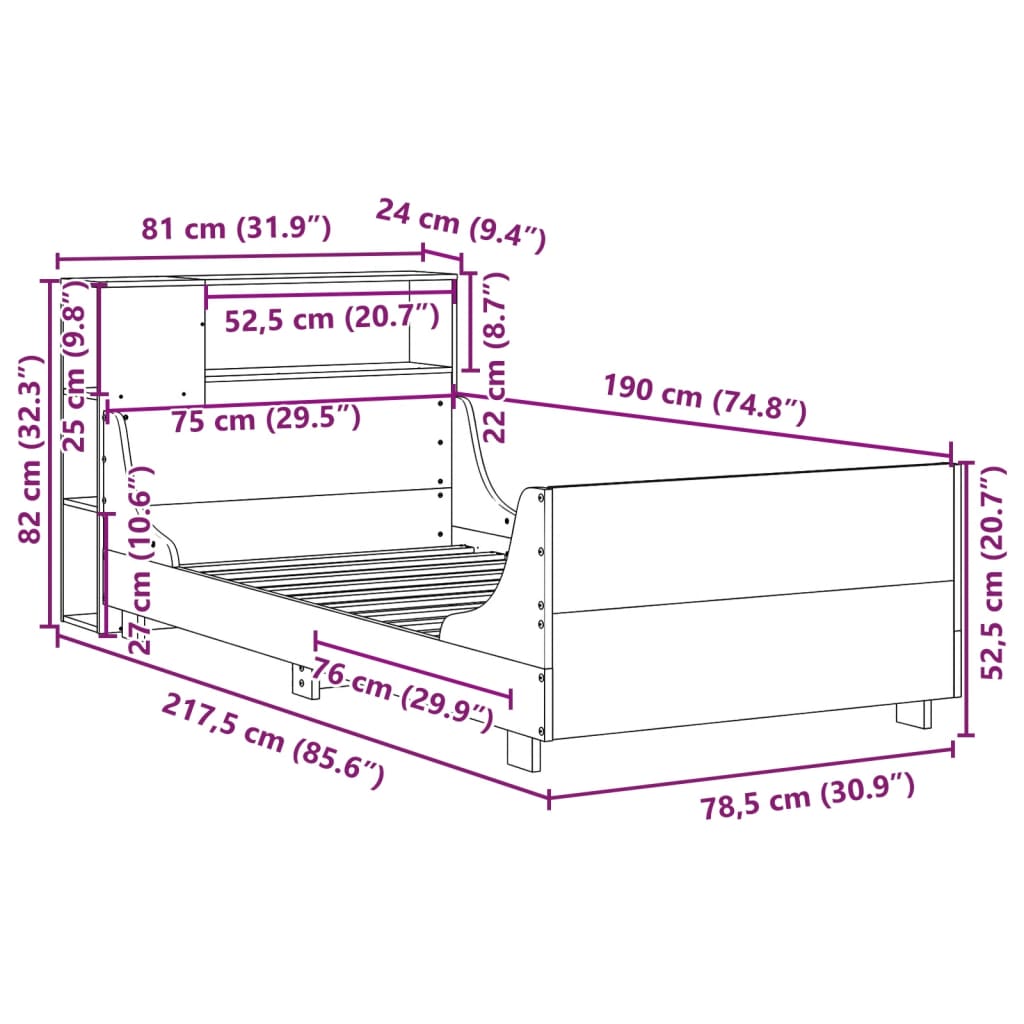 Solid Wood Bed without Mattress 75 x 190 cm Pine Wood