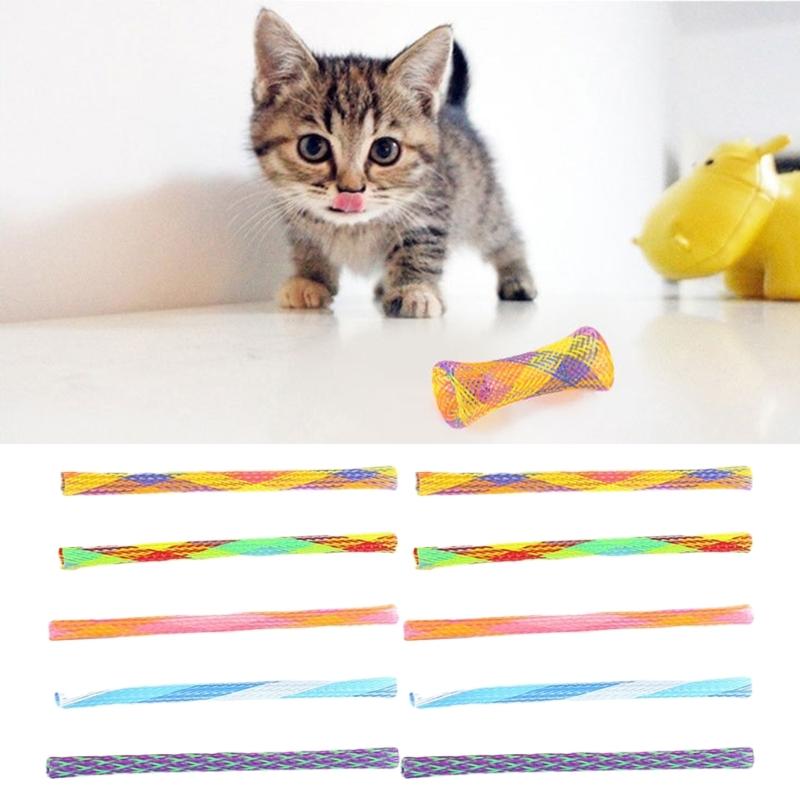25Pcs Kitten Chew Toy Teething Soft Woven Cats Toy Interactive Attractive Woven Tube Shape Teething Toy