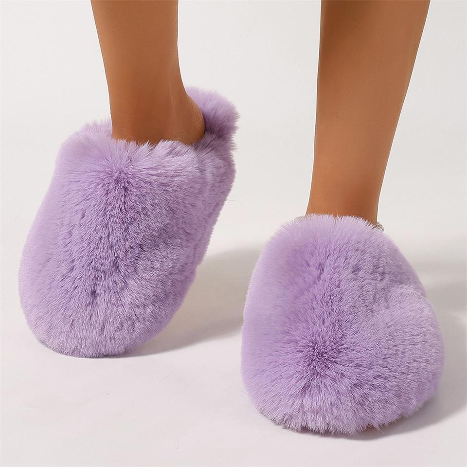 Winter Home Slippers For Females Faux Fur Slippers Fluffy Warm Plush Indoor Anti Slip Comfortable Slippers For Women Clogs Shoes