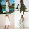 Stylish Boho Women's Summer Beach Midi Dress With Strappy Design And Button Pockets