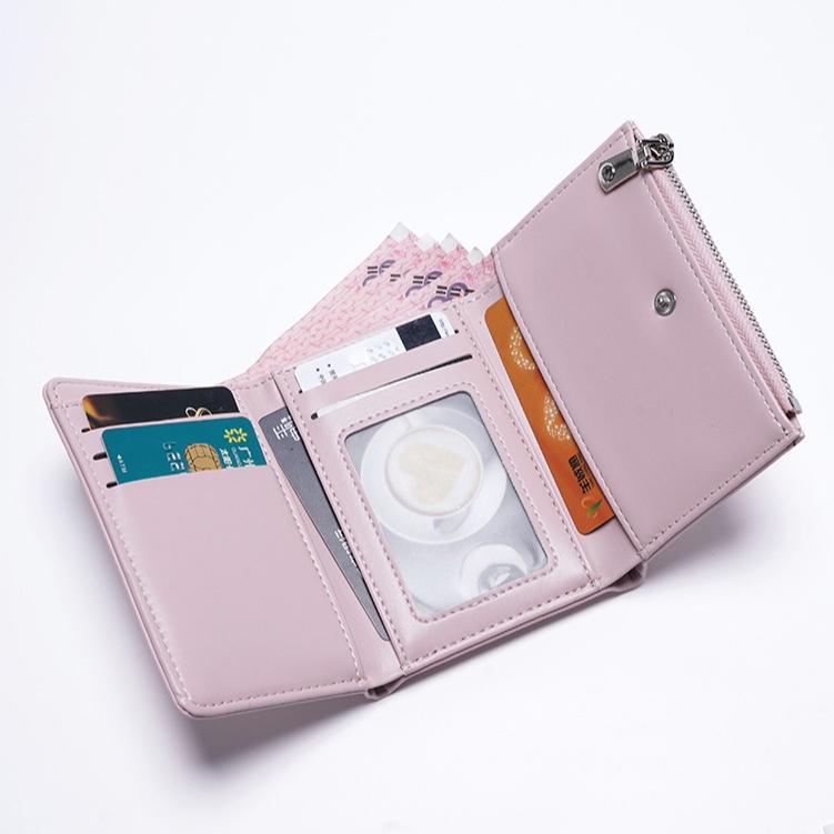Women Wallet PU Leather 3-Fold Purse Portable Triple Fold Short Wallets Solid Color Coin Purse Multi-slot Card Holder Women