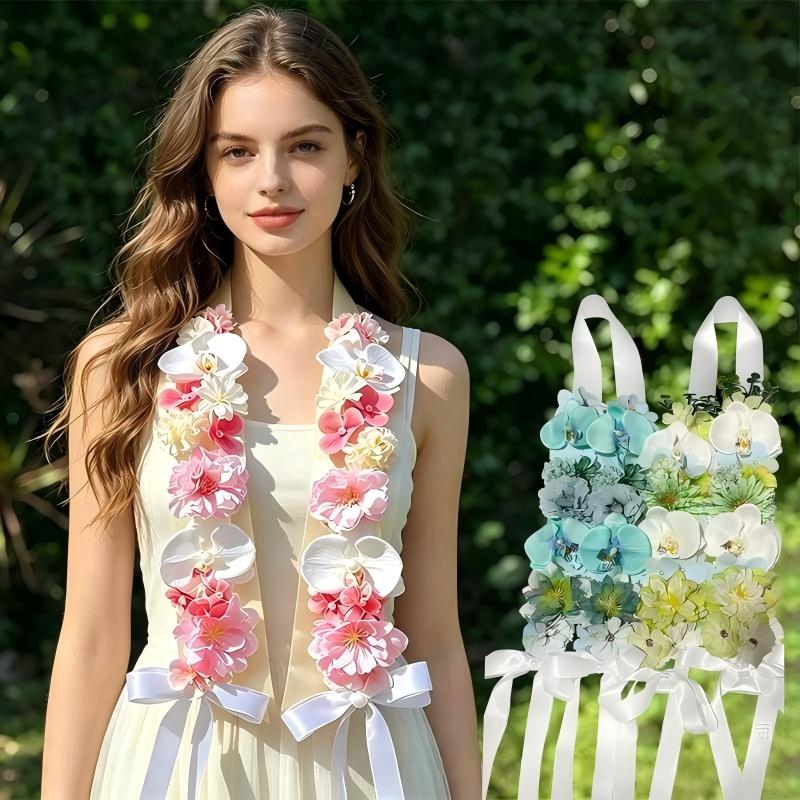 Adjustable Student Graduation Sash Handmade Satin Flower Shawl for Graduation Party Photo Shooting Gift