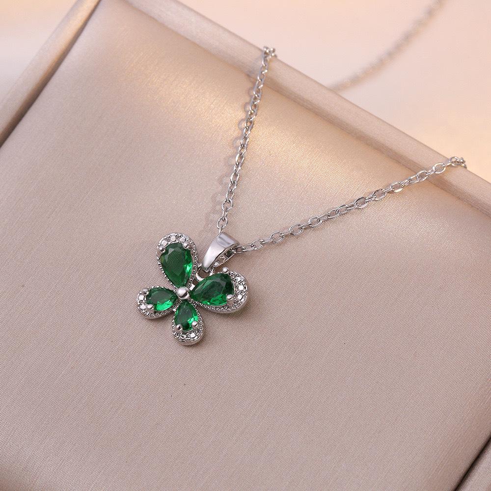 Butterfly Necklace with Color-Retaining Zircon - Fashionable, Versatile Women's Jewelry Accessory.