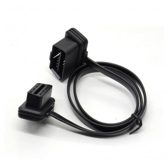 100cm 60cm Flach Dünn Wie Nudel OBD2 OBDII OBD 16-Pin ELM327 Stecker Auf Buchse Winkelverlängerungskabel Diagnose-Scanner-Anschluss