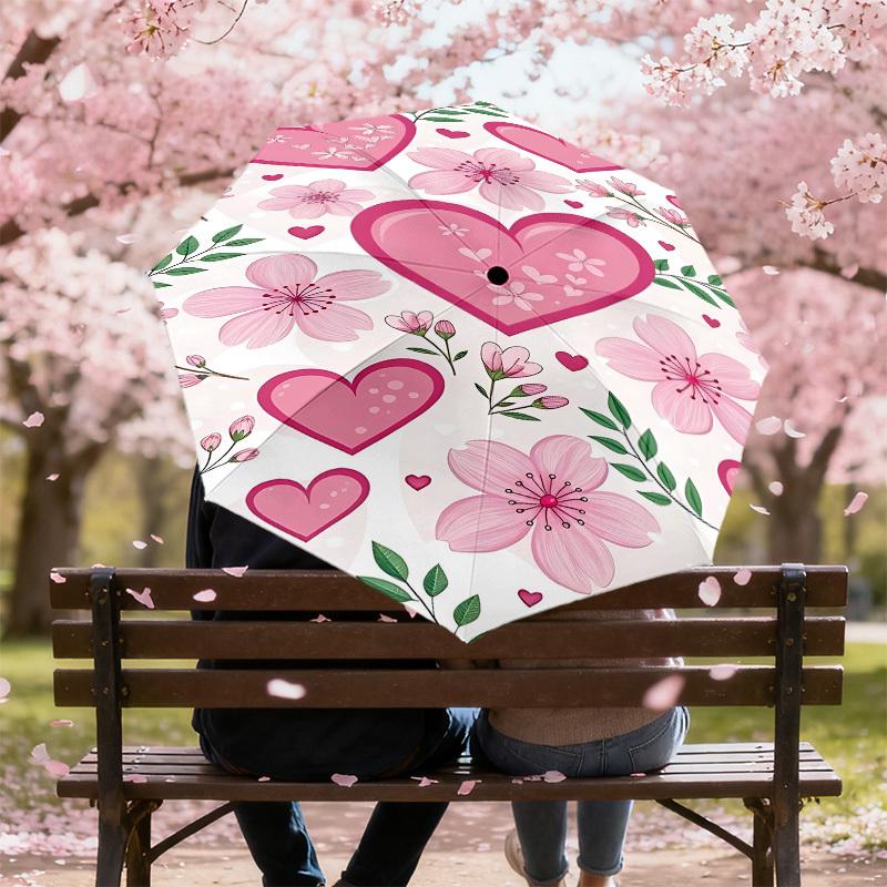 1PC Heart Flowers Umbrella-8-Rib Reinforced, Automatic Open, Lightweight & Durable, Fashion Accessory for Outdoor, J0374