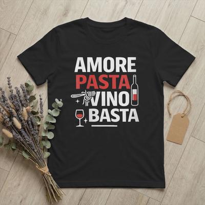 Unisexs TShirts Amore Pasta Vino E Basta Humour Novelty Cotton Tee Short Sleeve Italien Nourriture T Shirt O Neck Merch Classic