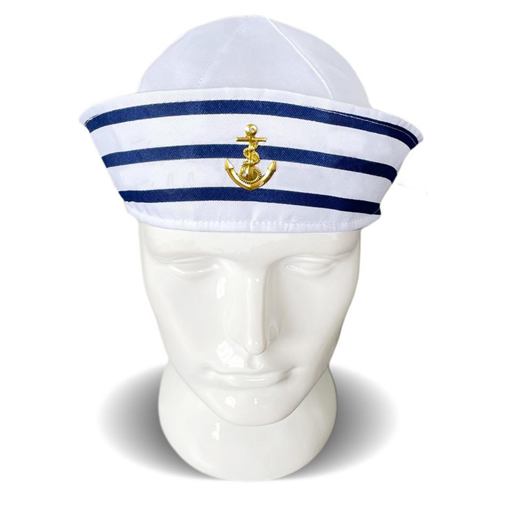 Fashion Sailor Hat with White&Blue Stripe Navy Hat with Anchor Print Cosplay Hat