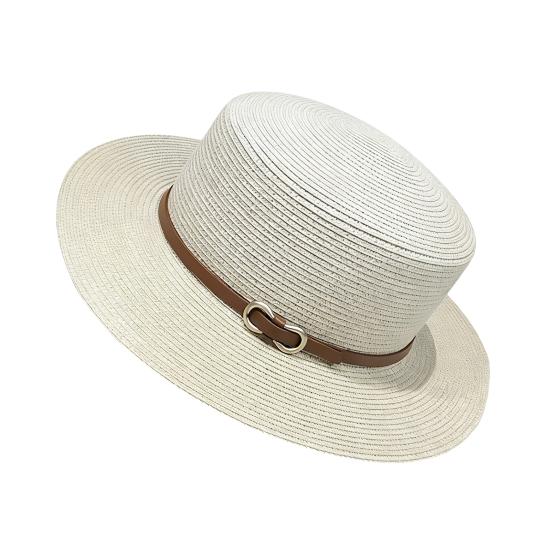 Panama Hat Women Men Faux Leather Buckle Straw Sun Hat French Style Flat-Top Style Wide Brim UV Protection Beach Hat