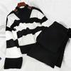 2ks/set Dámské zimní teplákové soupravy 2dílné Kalhotové kostýmy Pletený proužkovaný svetr a kalhoty 2dílná sada Outwear Outwear